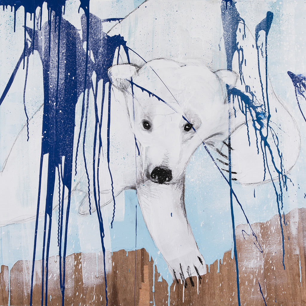 ציור של דב קוטב צולל במים צוננים - הדפס נייר